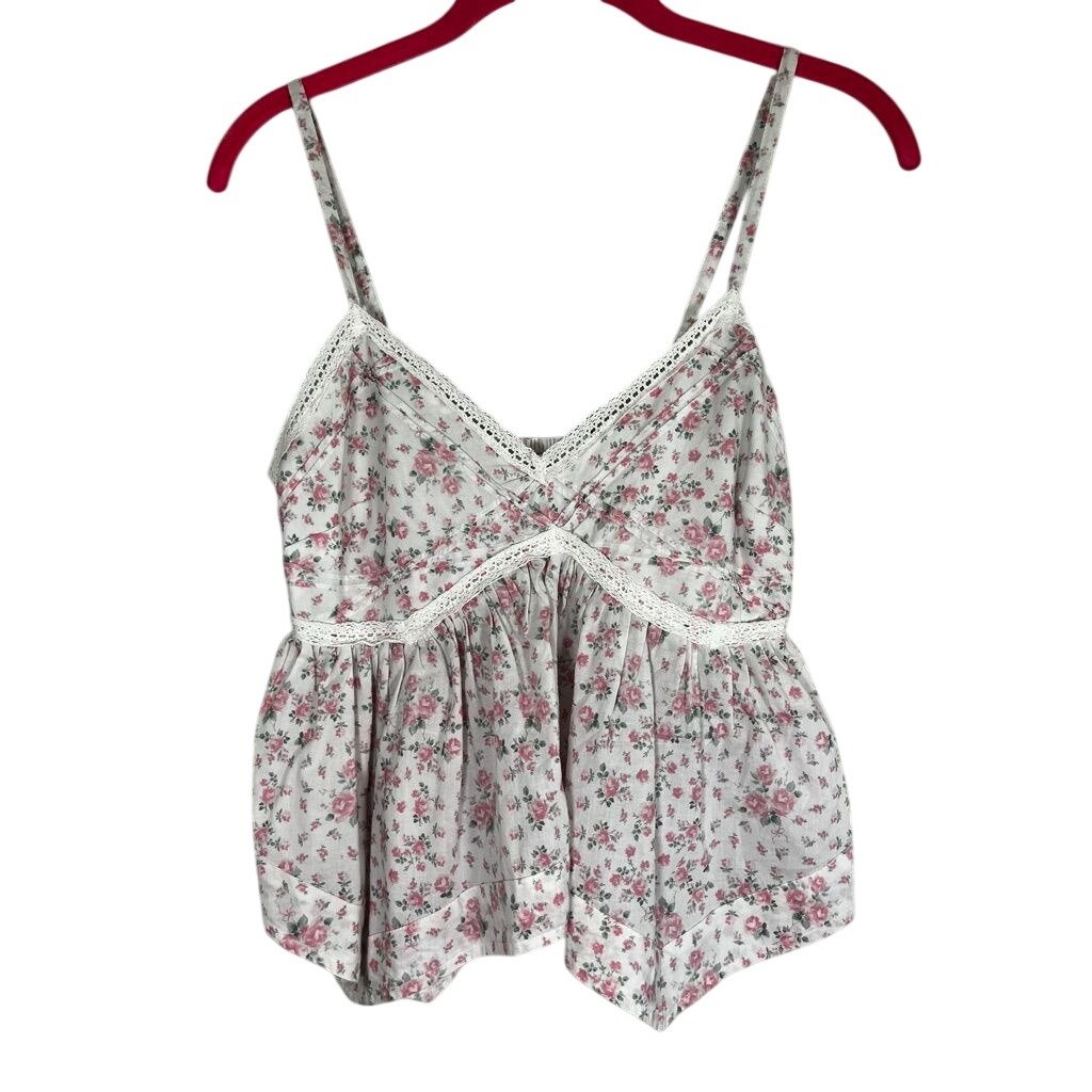 Hollister Dainty Floral Babydoll Tank Top Pink S Boho Indie Festival Fairy 90s